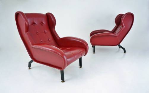 Gianfranco Frattini chairs, pair of sculptural Modernist vintage armchairs, 1950`s Italian